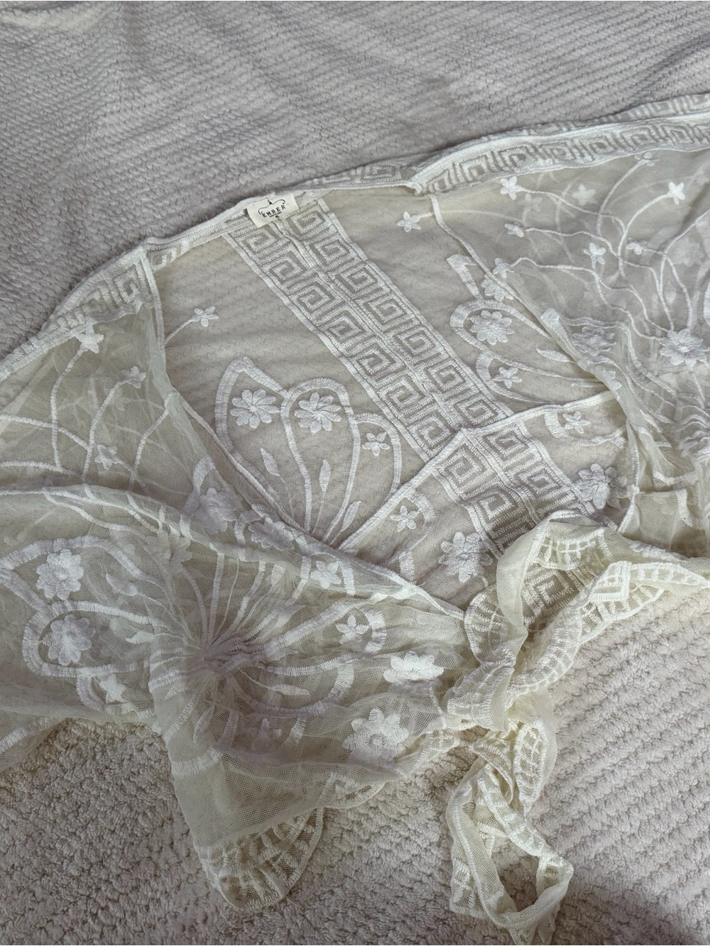 Sheer Ivory Embroidered Lace Robe Wrap - Women’s Intimates